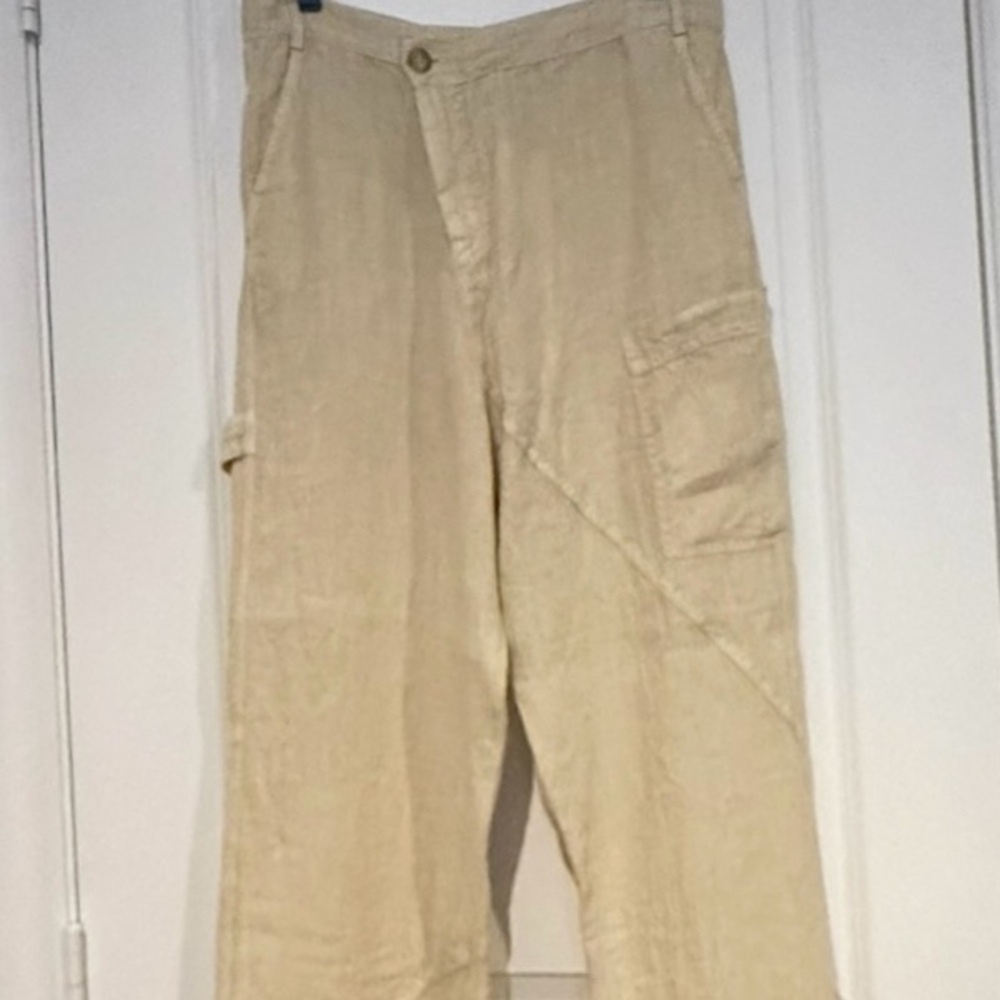 NWT ZARA Beige Linen Stylish Crossover Cargo Pant. Size Medium. - Picture 11 of 16